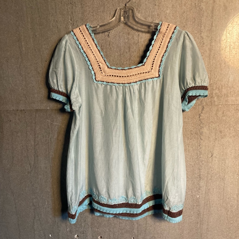 Light Aqua Peasant Blouse